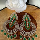 AD Green Stone Floral Pattern Earrings