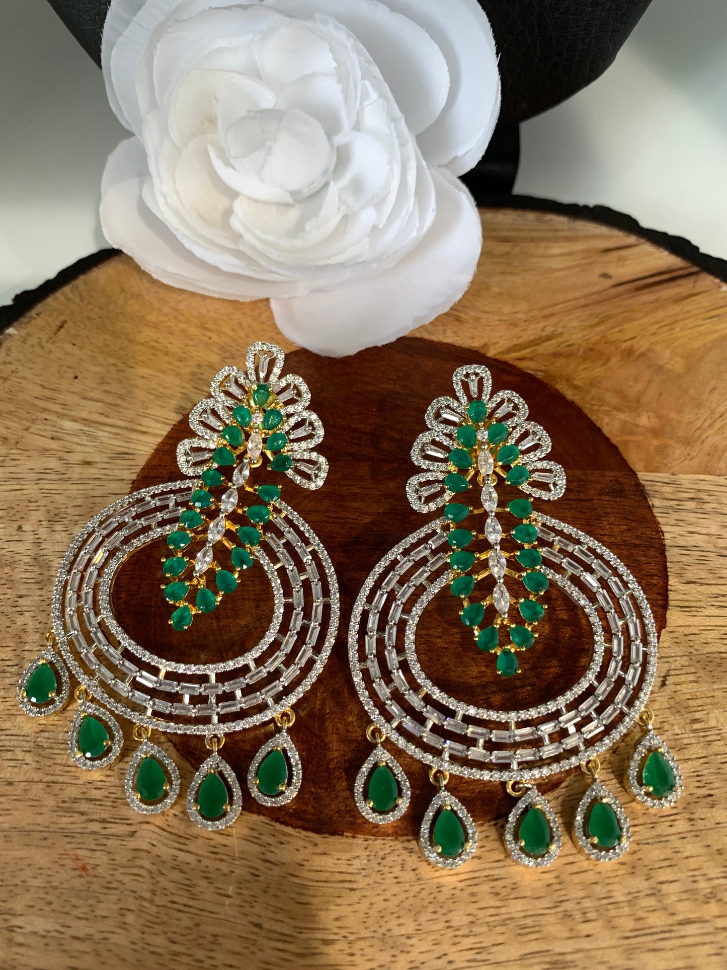 AD Green Stone Floral Pattern Earrings