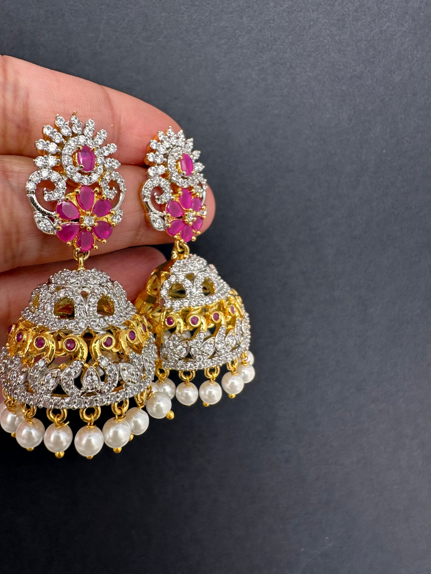 AD Ruby Red Stone Jhumki