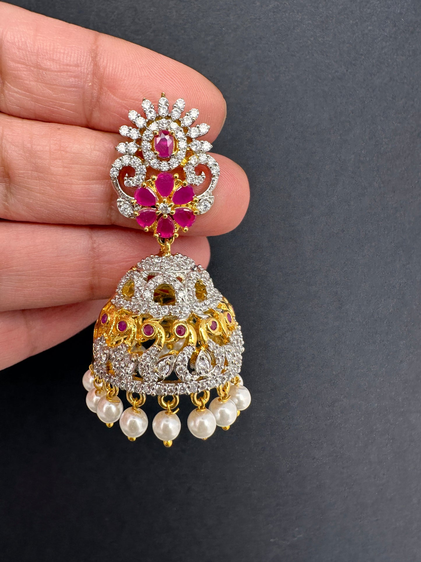 AD Ruby Red Stone Jhumki