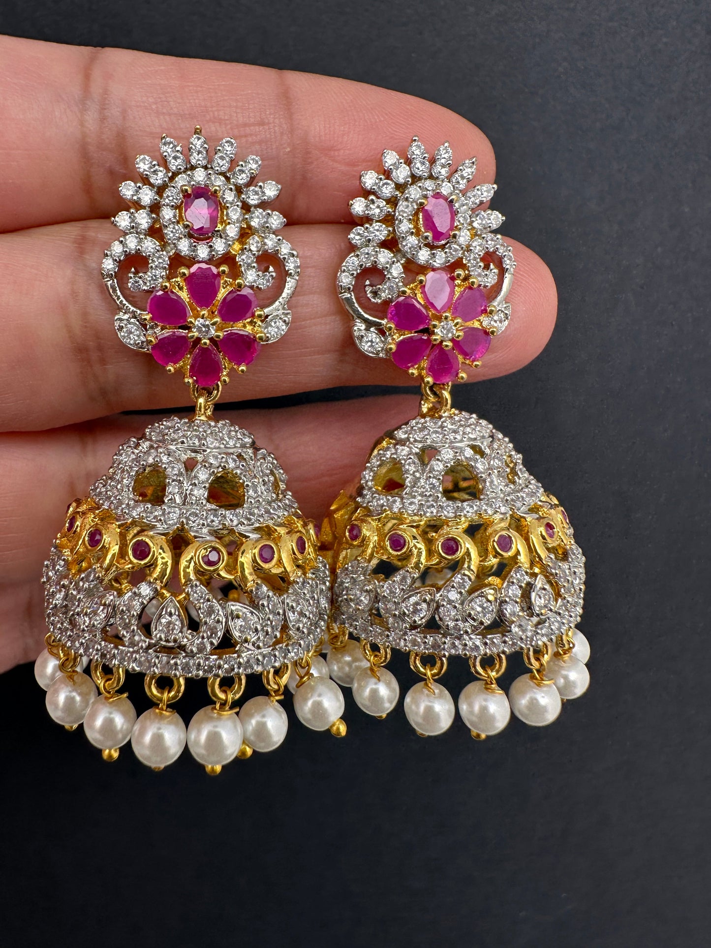 AD Ruby Red Stone Jhumki