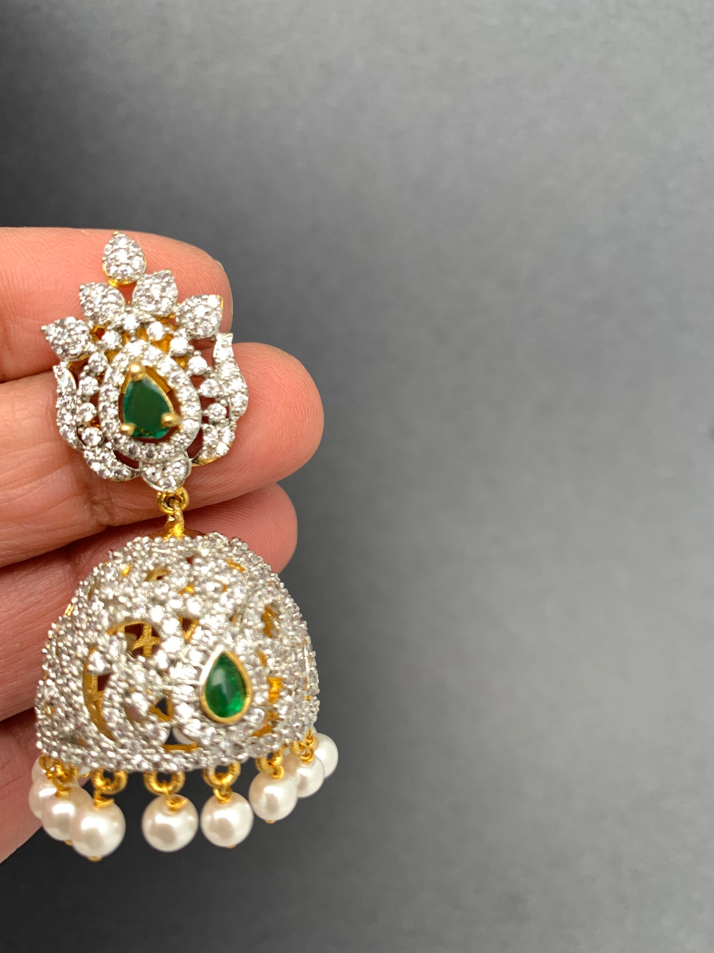 AD Emerald Green Stone Jhumki