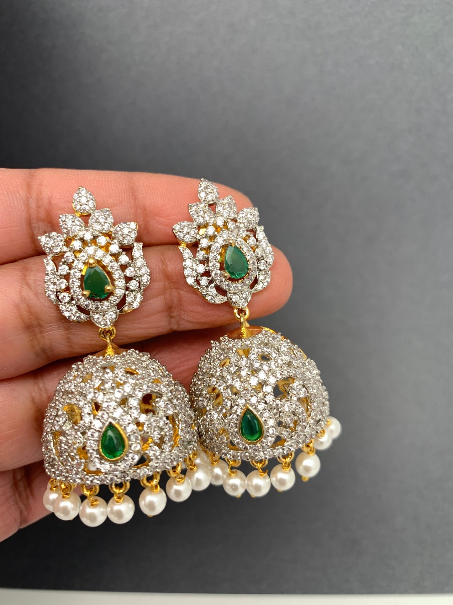 AD Emerald Green Stone Jhumki