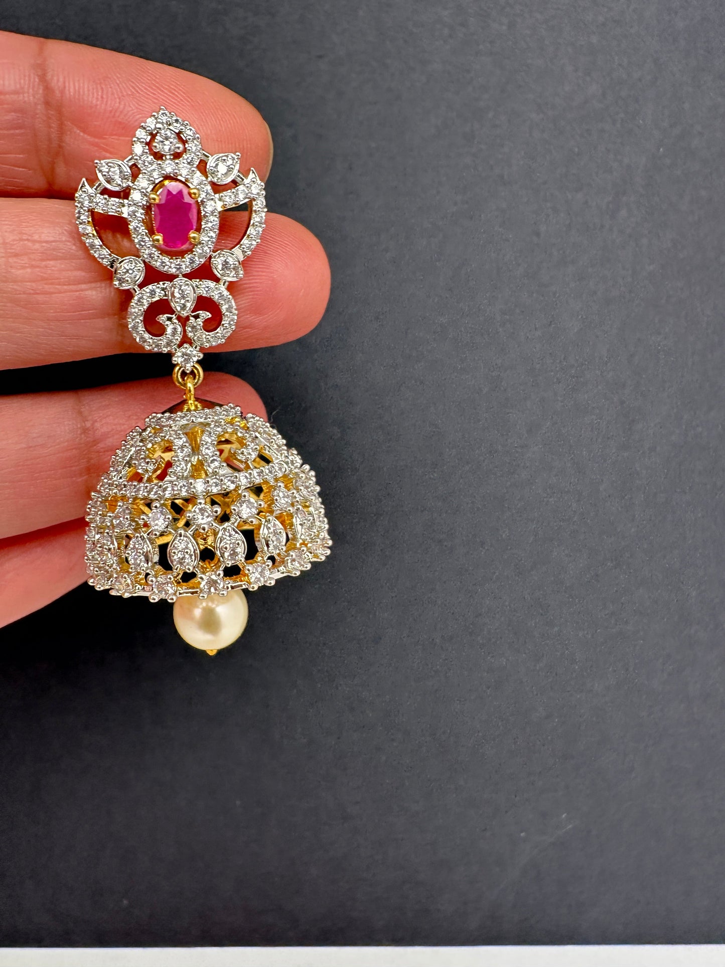 AD Ruby Red Stone Jhumki