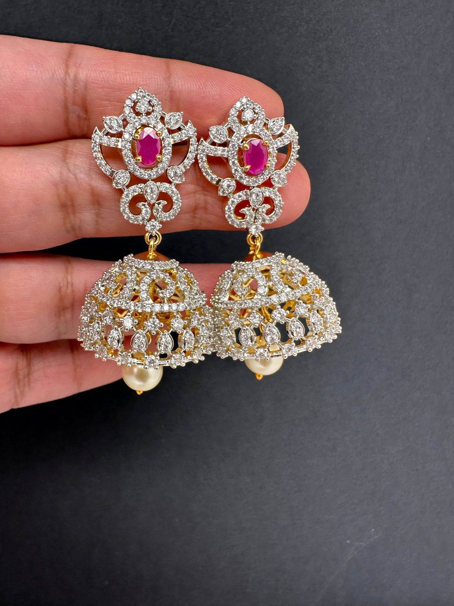 AD Ruby Red Stone Jhumki