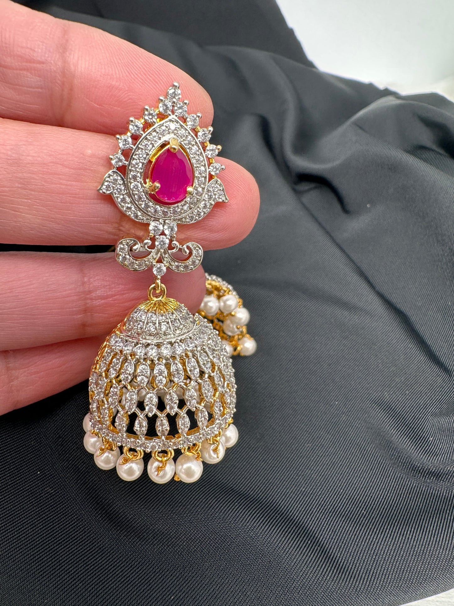 AD Ruby Red Stone Jhumki