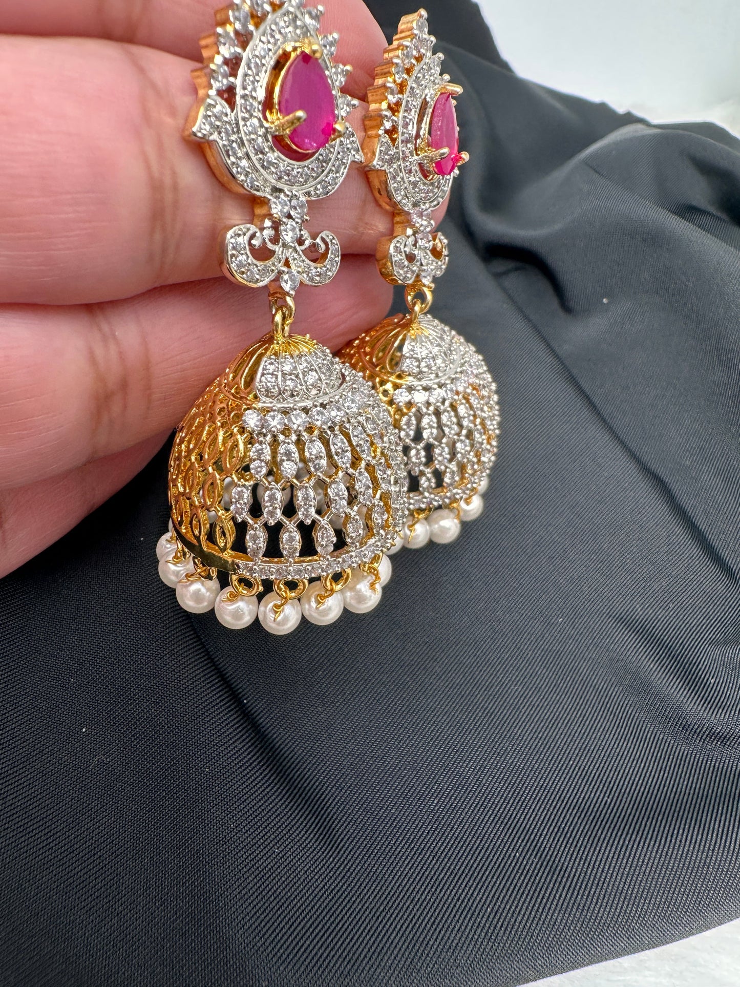 AD Ruby Red Stone Jhumki