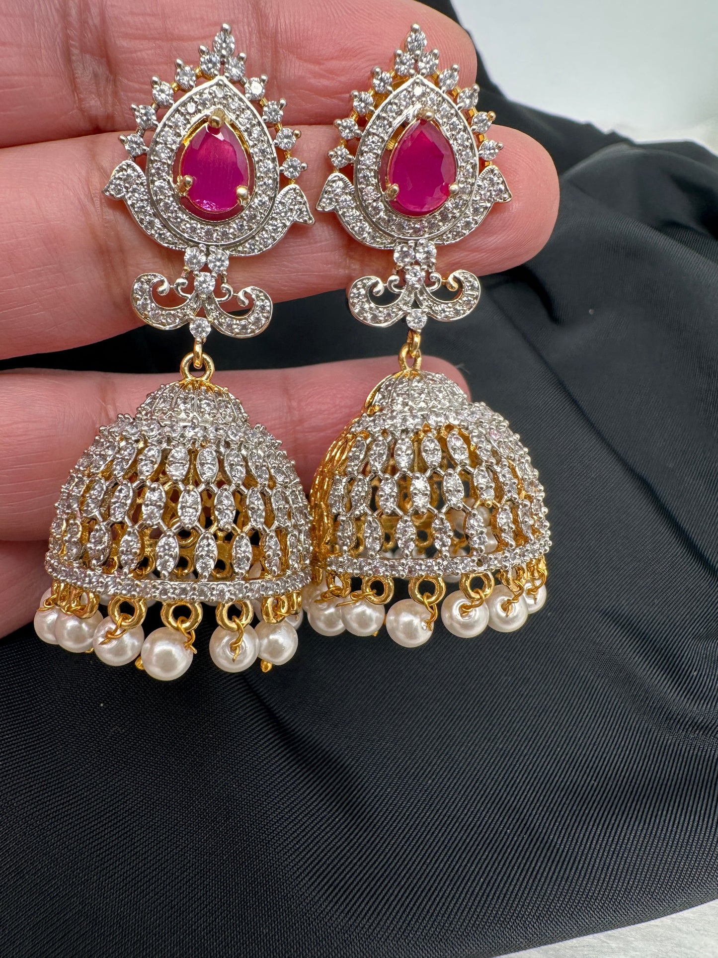 AD Ruby Red Stone Jhumki