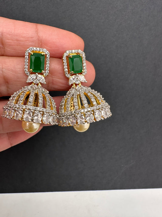 AD Emerald Green Stone Small Jhumki