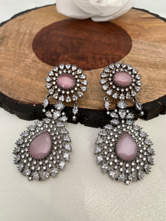 American Diamond Pink Stone Victorian Polish Earrings