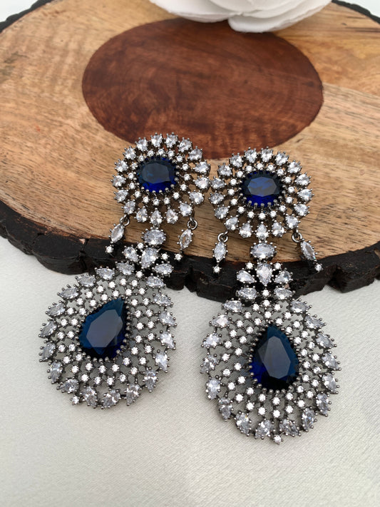 American Diamond Blue Stone Victorian Polish Earrings