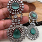 American Diamond Mint Green Stone Victorian Polish Earrings