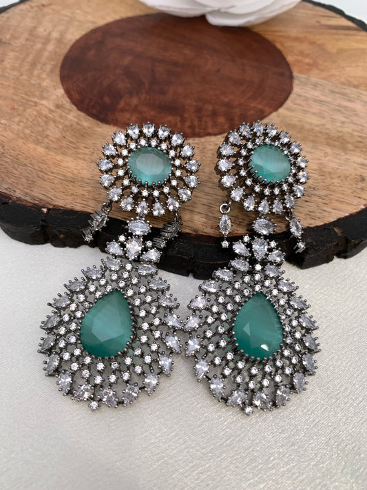 American Diamond Mint Green Stone Victorian Polish Earrings