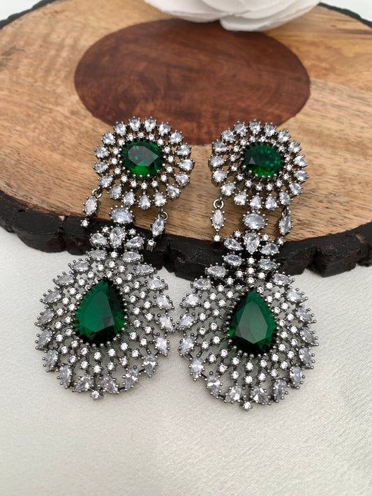 American Diamond Green Stone Victorian Polish Earrings