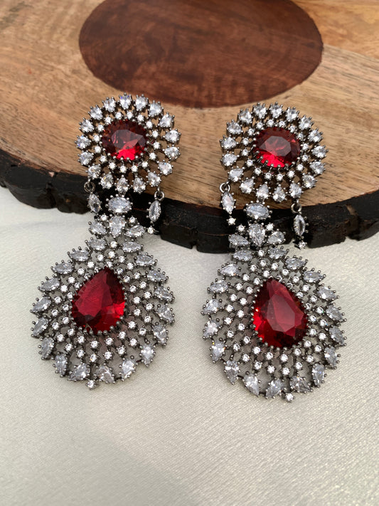 American Diamond Wine Red Stone Victorian Polish Earrings