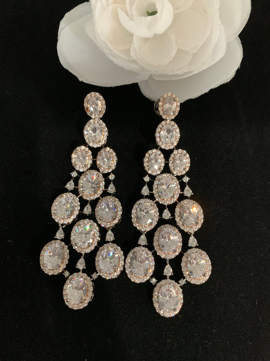 American Diamond Dual Tone Long Earrings