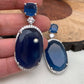 Blue Doublet Stone AD Oval Earrings