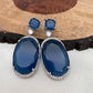 Blue Doublet Stone AD Oval Earrings