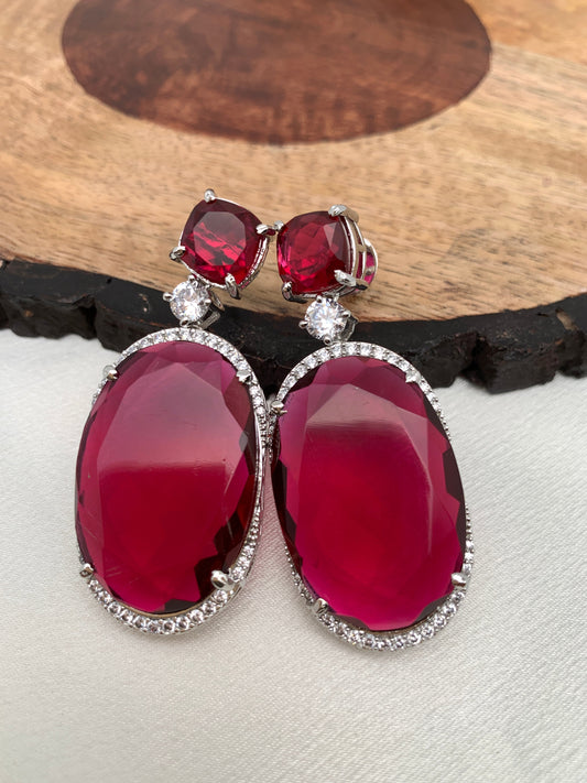 Red Doublet Stone AD Oval Earrings