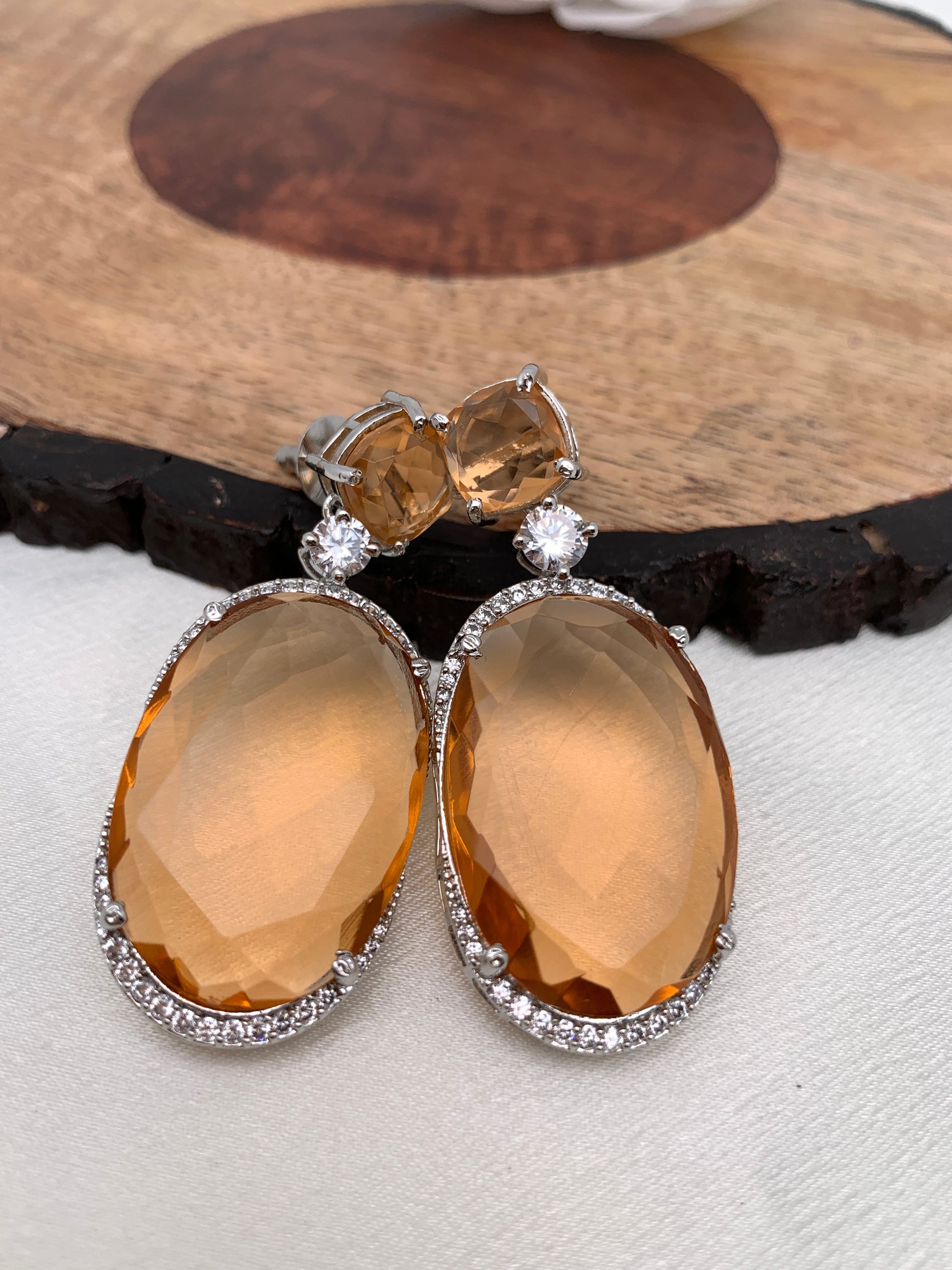 Champagne Doublet Stone AD Oval Earrings