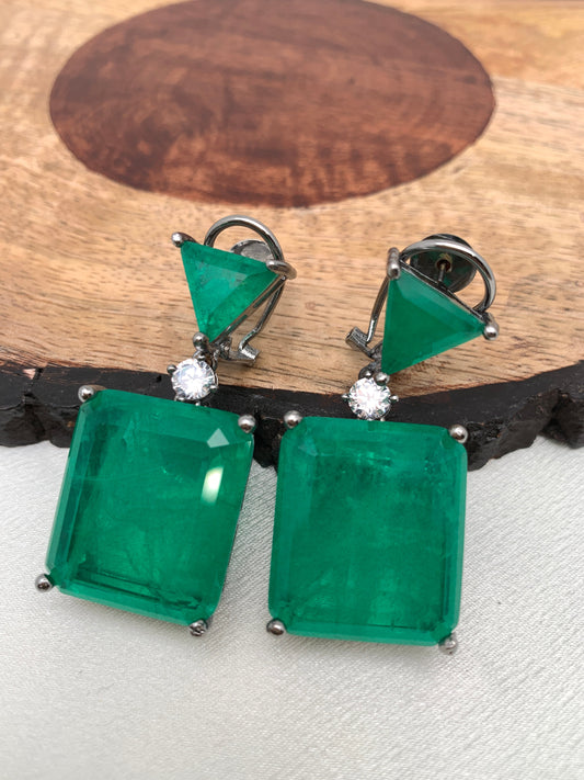 Green Square Doublet Stone AD Earrings