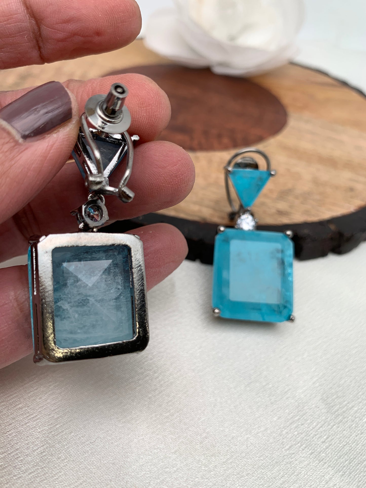 Turquoise Square Doublet Stone AD Earrings