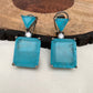 Turquoise Square Doublet Stone AD Earrings