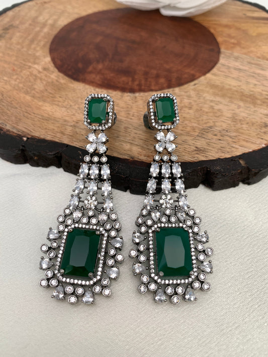 Green Stone AD Victorian Polish Earrings