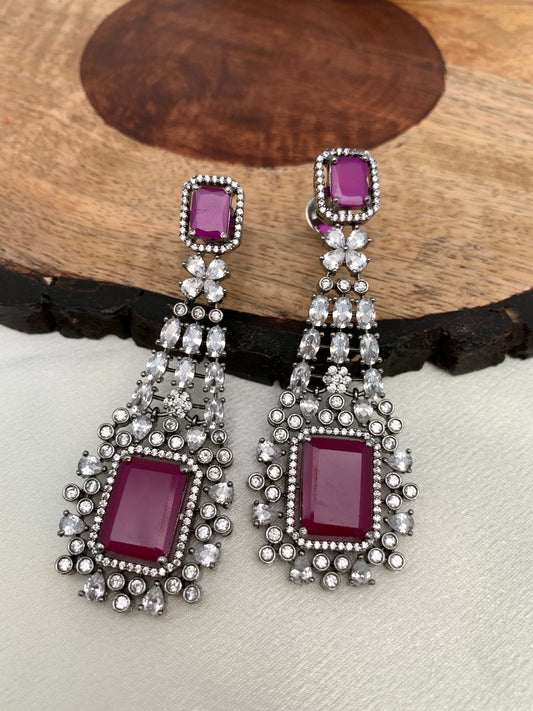 Ruby Red Stone AD Victorian Polish Earrings