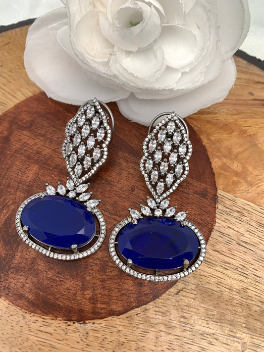 Blue Oval Doublet Stone AD Earrings