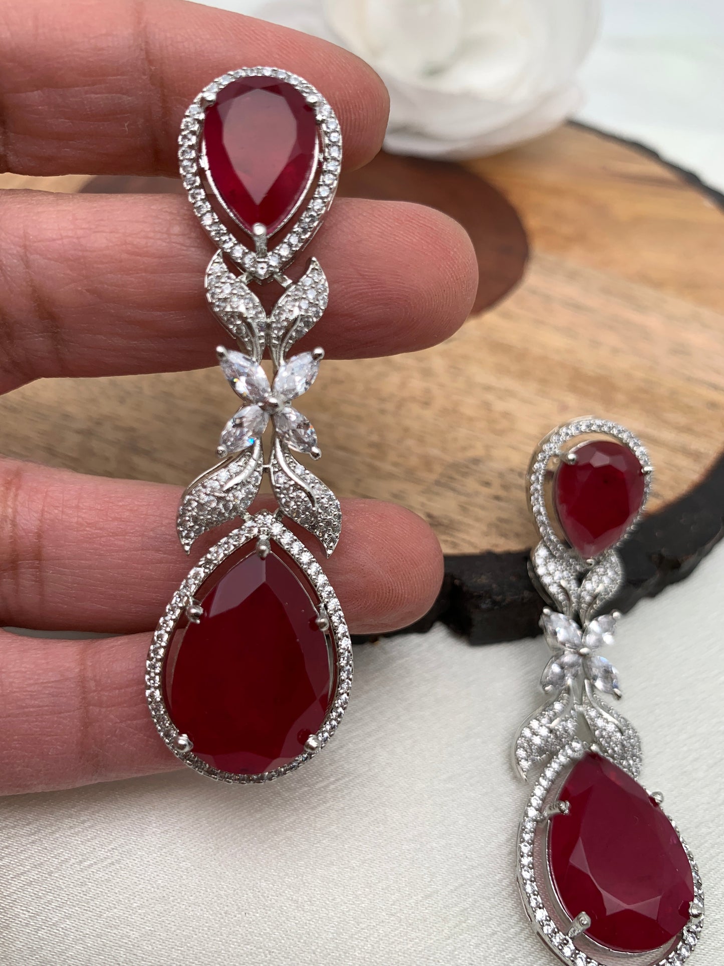 Red Doublet Stone AD Earrings