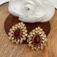 Red Carved Stone Kundan Studs