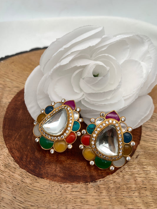 Navratan Stone Kundan Studs