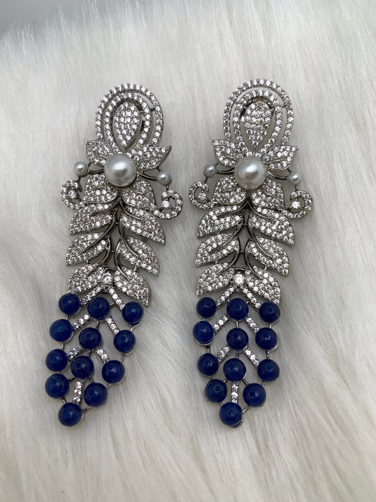 AD Color Stone Statement Victorian Earrings - Blue