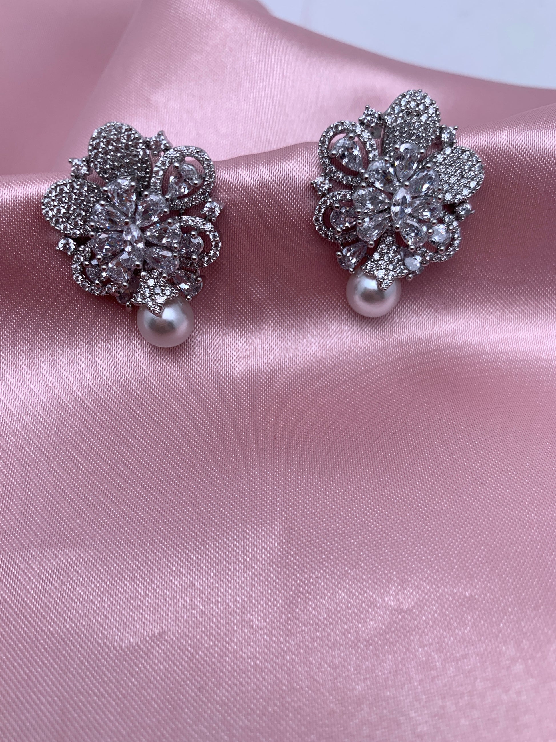 AD Pearl Statement Silver Finish Studs