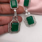 AD Doublet Stone Silver Finish Earrings - Green