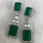 AD Doublet Stone Silver Finish Earrings - Green