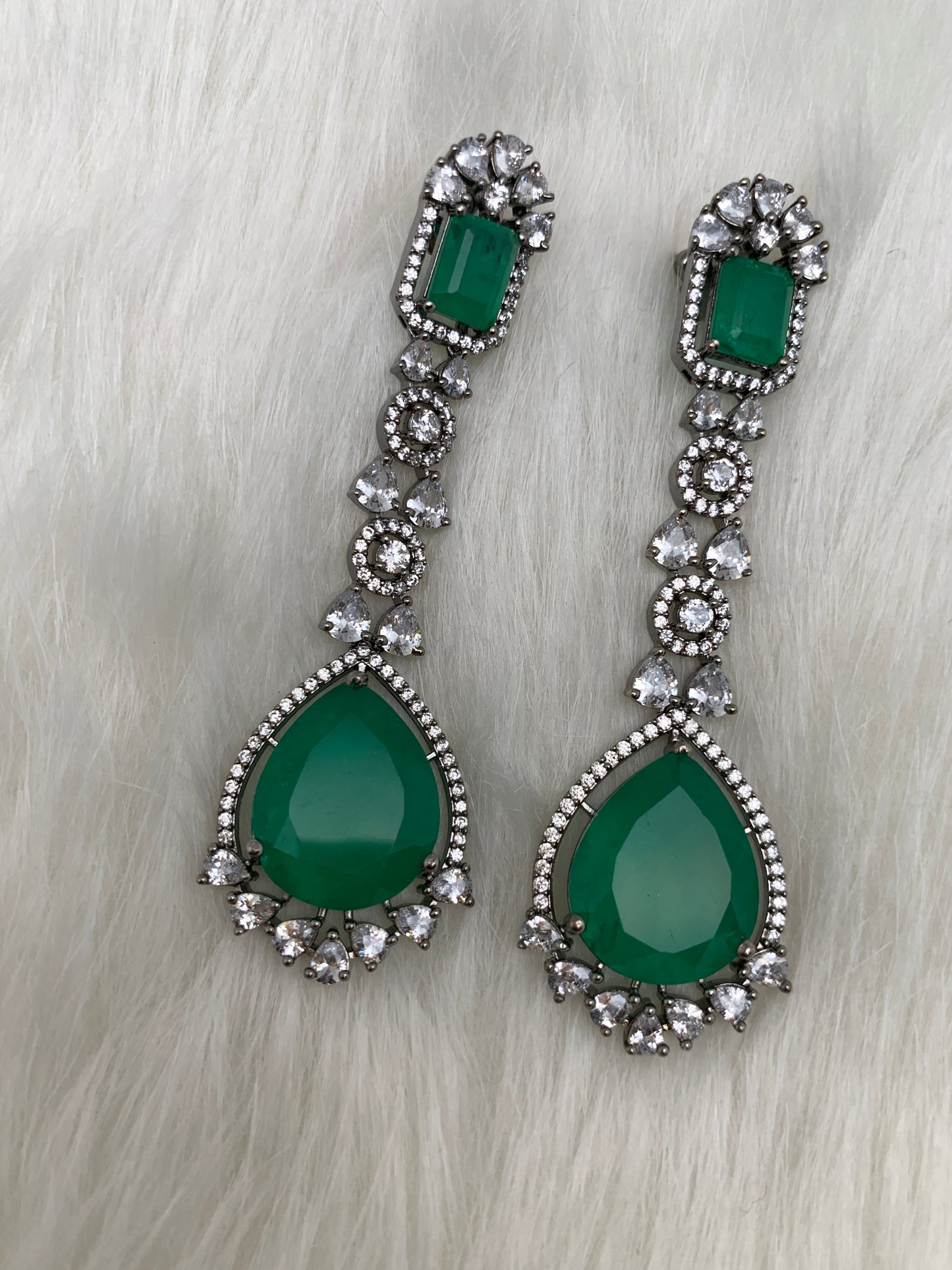 AD Doublet Stone Victorian Finish Earrings - Green