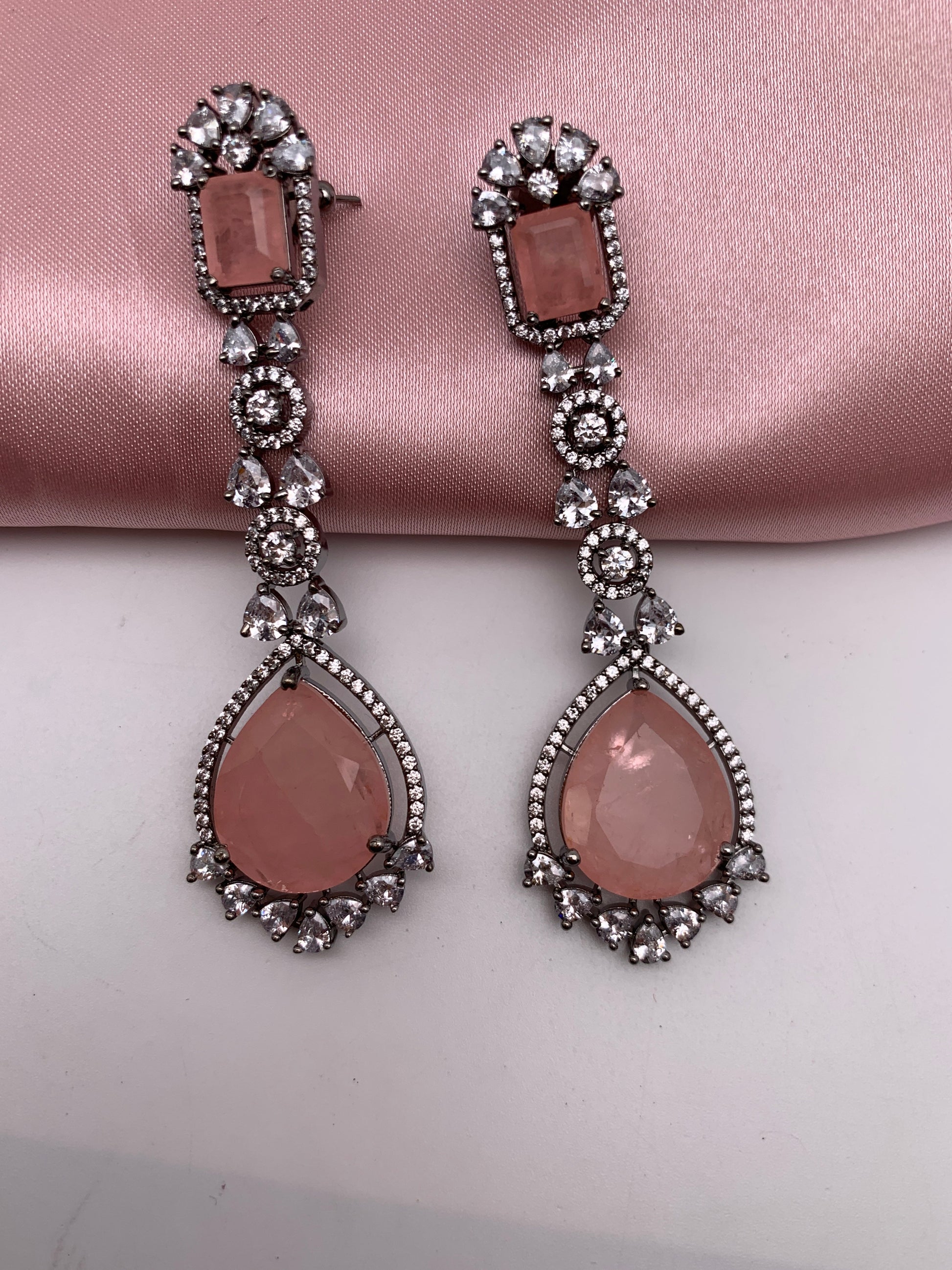 AD Doublet Stone Victorian Finish Earrings - Pink