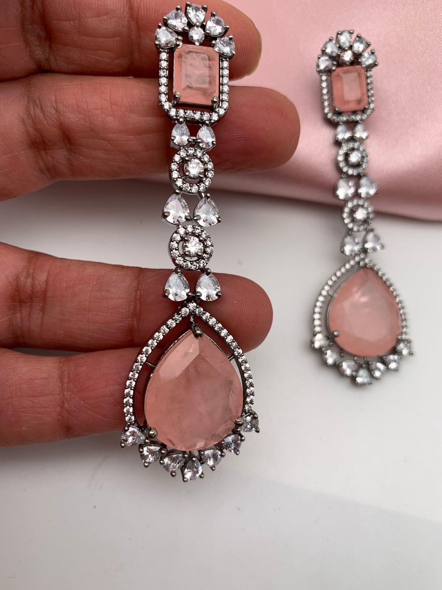 AD Doublet Stone Victorian Finish Earrings - Pink