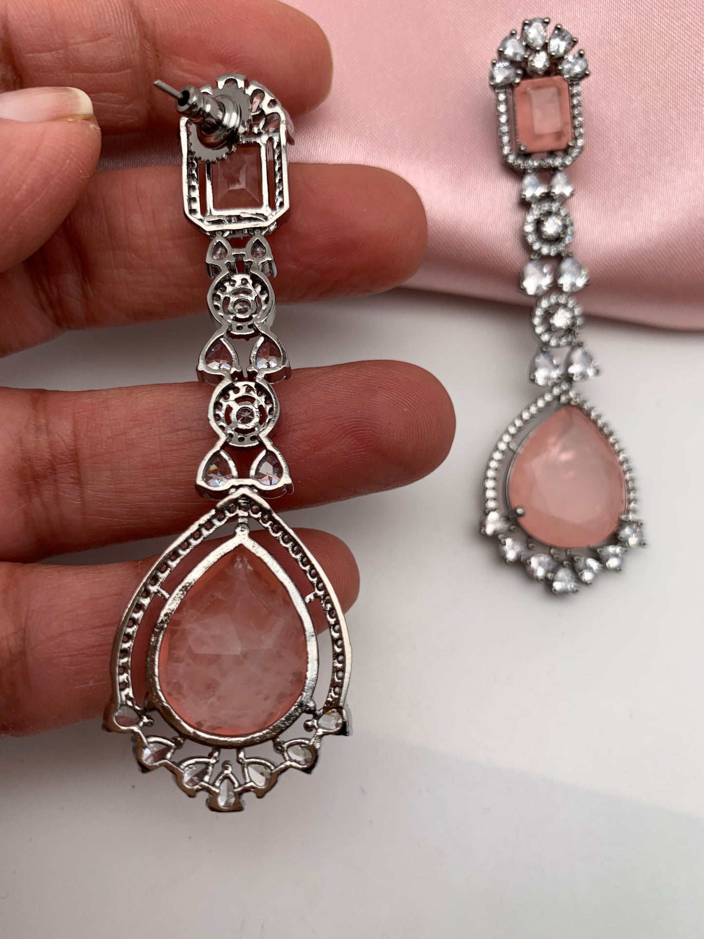 AD Doublet Stone Victorian Finish Earrings - Pink