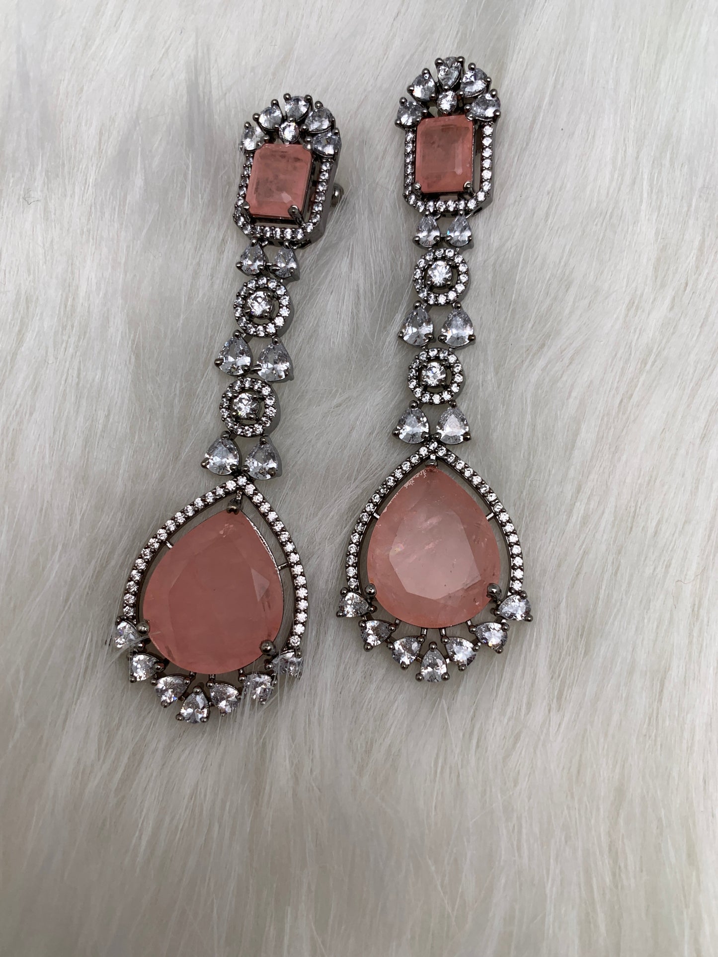 AD Doublet Stone Victorian Finish Earrings - Pink