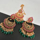 Clear Stone Polki Pearls Chandbali Earrings with Maang Teeka