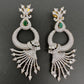 AD Color Stone Floral Design Earrings - Green