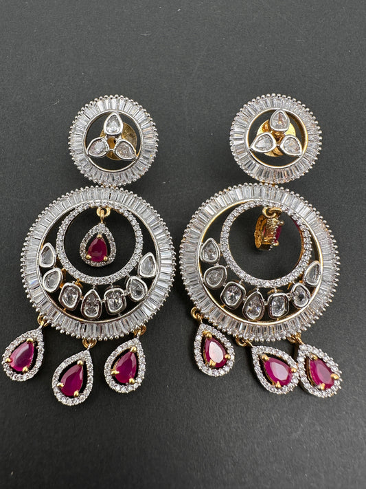 Baguette AD Ruby Red Stone Earrings