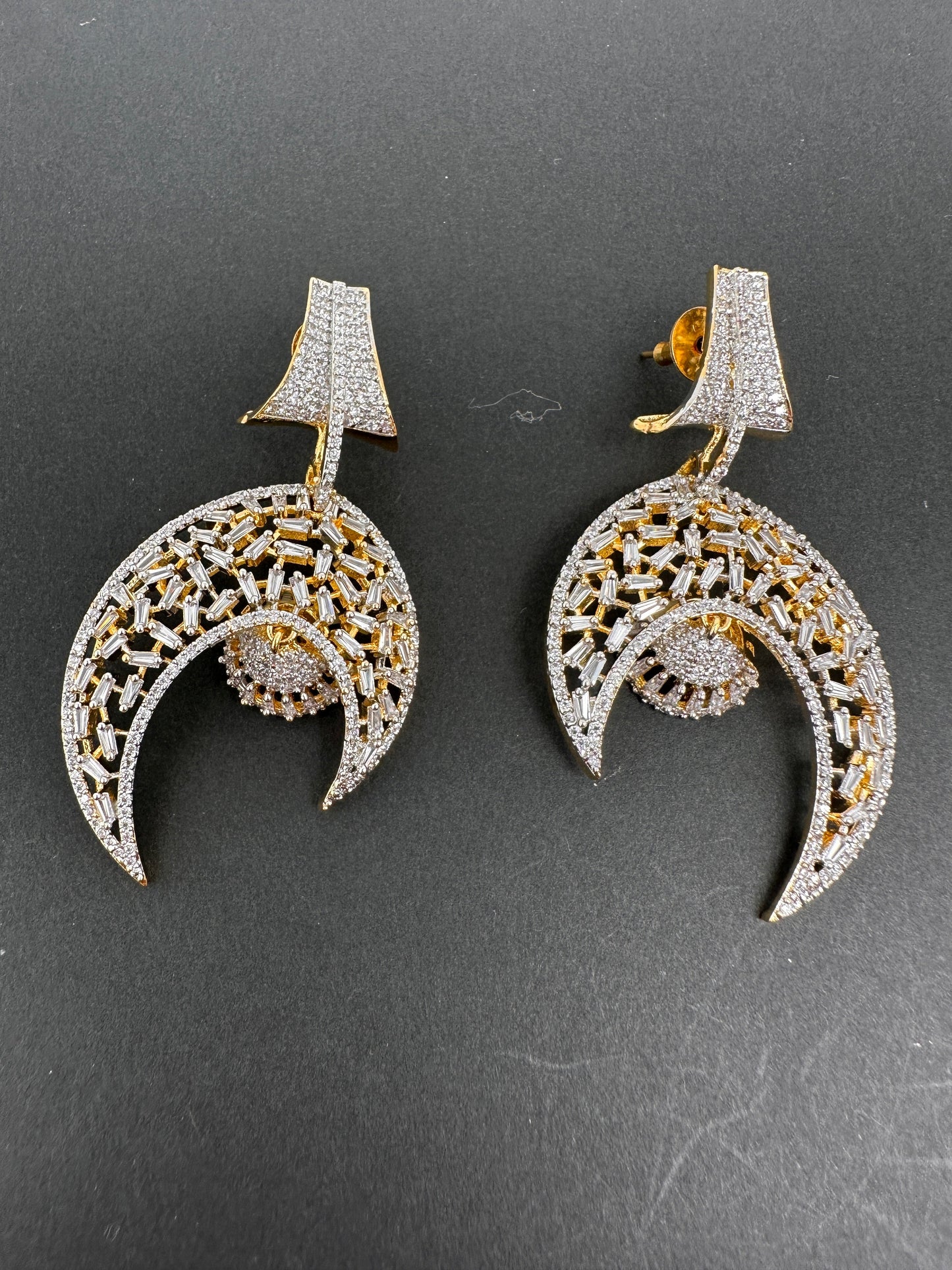 AD Crescent Design Earrings - Gold