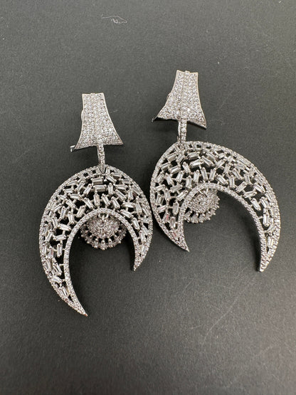 AD Crescent Design Earrings - Silver