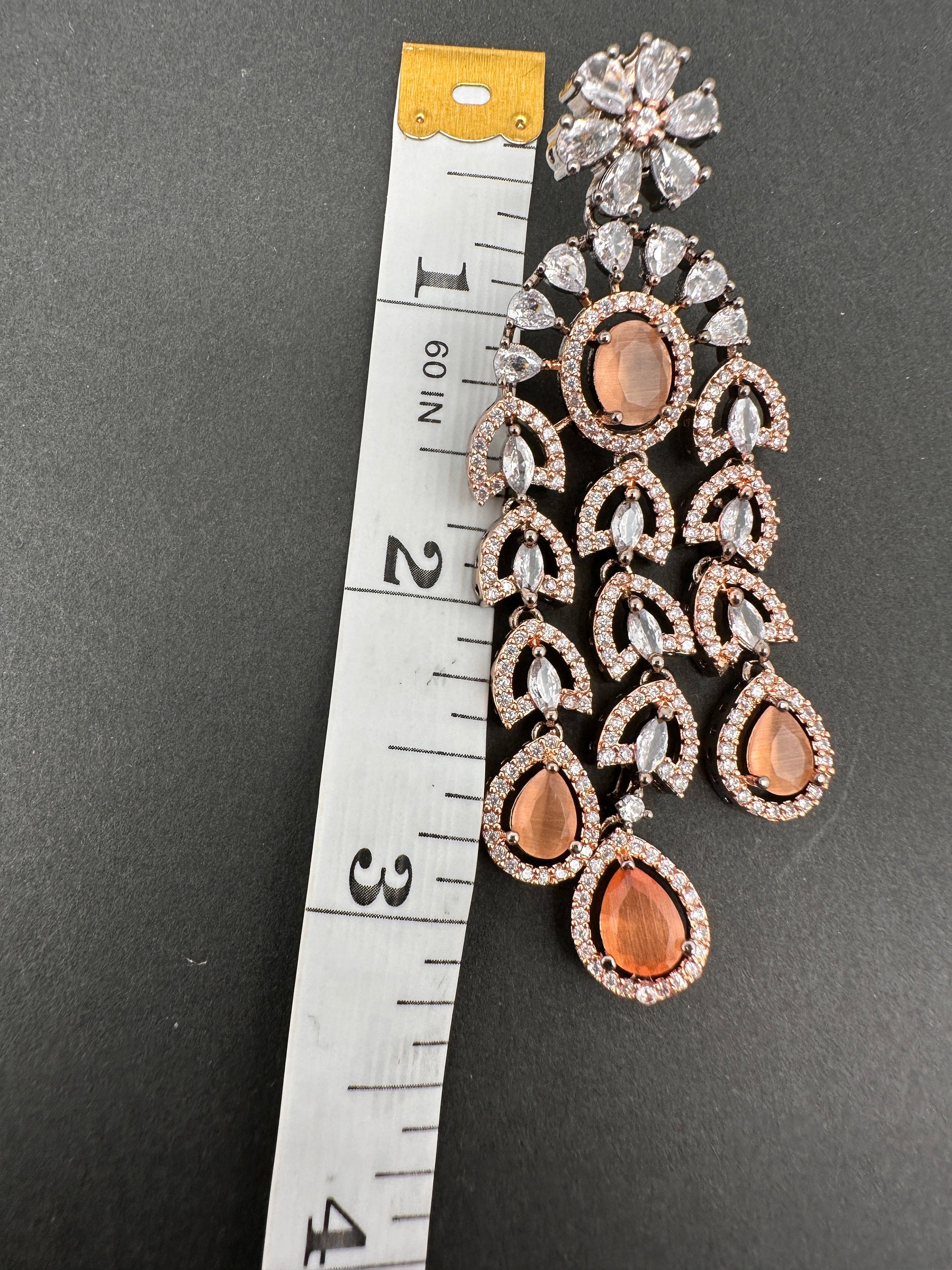 AD Color Stone Cascade Design Victorian Finish Earrings - PeachPuff