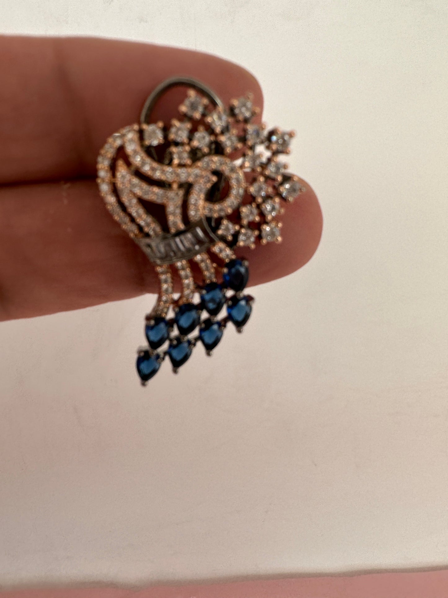 AD Color Stone Victorian Finish Earrings - Blue