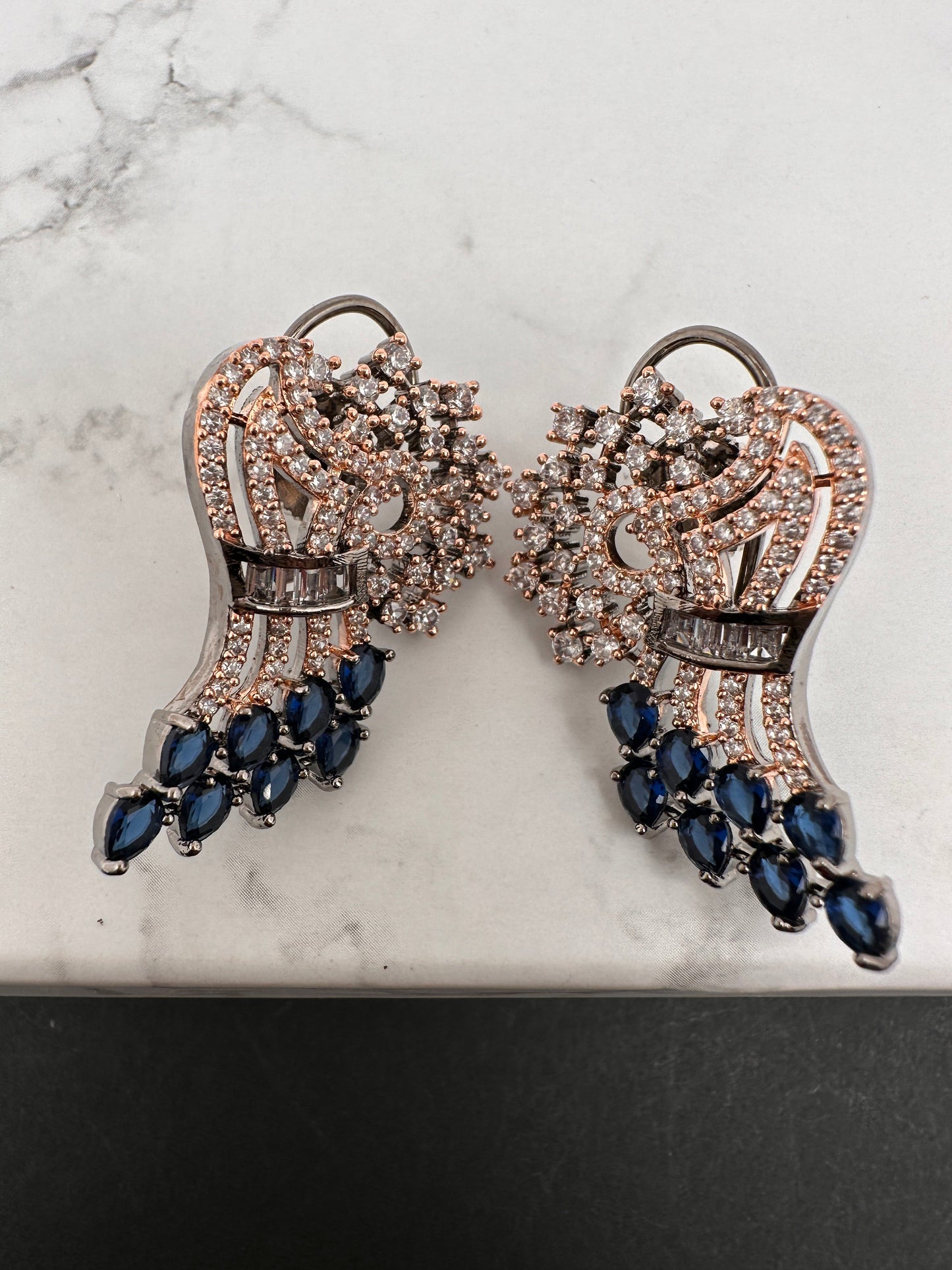 AD Color Stone Victorian Finish Earrings - Blue